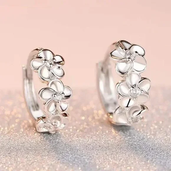 925 Sterling silver romantic plum bossom crystal earrings for women fash… - Picture 2 of 6